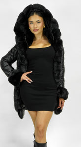 Glacier PU Puffer Fur Jacket - Black